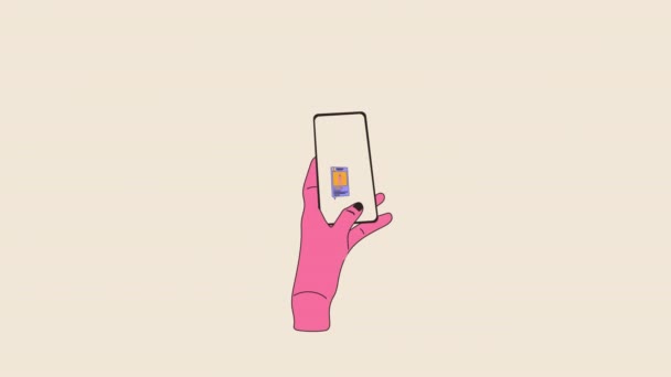 Animação Mão Segurando Telefone Com Post Mídia Social Blogando Influenciador — Vídeo de Stock