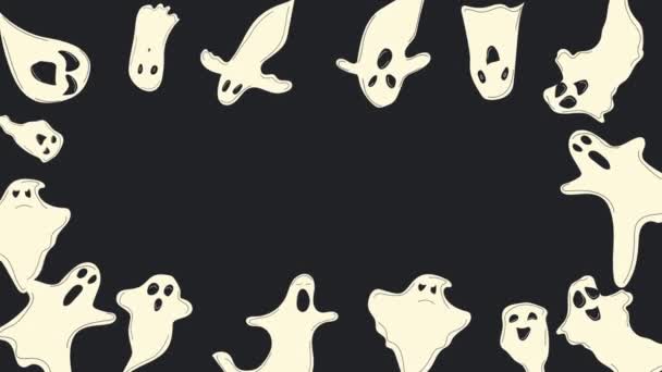 Halloween Kader Achtergrond Cartoon Halloween Geest Spookachtige Geest Mysterieuze Fantomen — Stockvideo