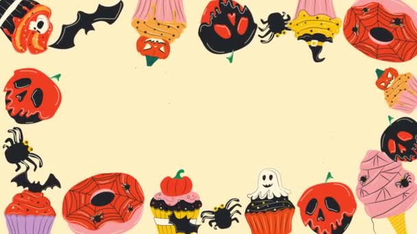 Halloween Keret Háttér Aranyos Halloween Étel Video Lapos Rajzfilm Animáció — Stock videók