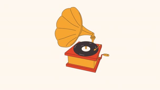 Retro Gramophone Tocadiscos Loop Video Elemento Diseño Animación Dibujos Animados — Vídeos de Stock