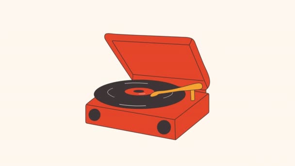 Vinylplaat Spelen Muziek Opnemen Vintage Draagbare Plaat Loop Video Platte — Stockvideo