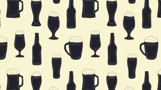 Oktoberfest Loop Background Beer Bottle Glass Mugs Retro Doodle Video — Stock Video