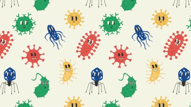 Милі Карикатурні Бактерії Вірусний Характер Старовинна Анімація Петельний Фон Video — стокове відео