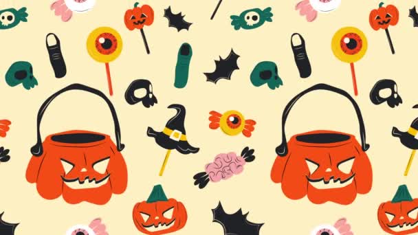 Pozadí Smyčky Roztomilé Halloween Cukroví Kreslené Postavičky Video — Stock video