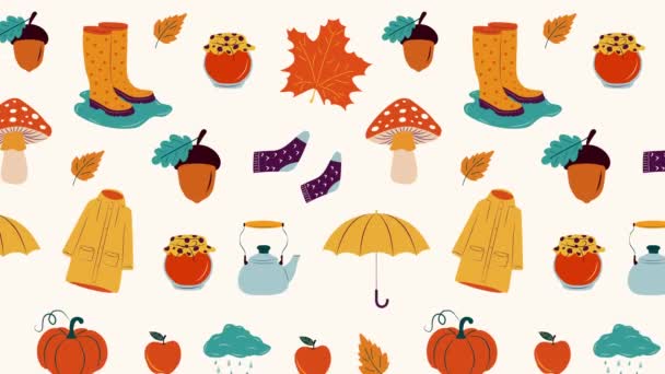 Schleifenhintergrund Herbst Illustration Aufkleber Mit Heimelig Süßen Dingen Videoaufnahmen — Stockvideo