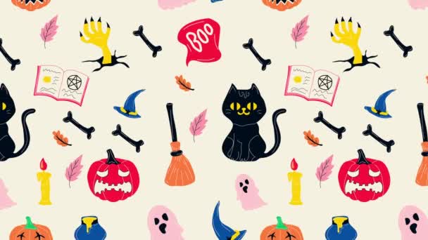 Loop Background Halloween Pattern Different Tyrolean Elements Seamless Pattern Doodles — Stock Video
