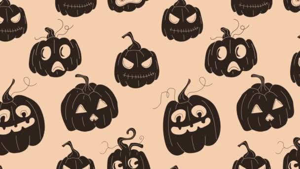 Loop Bakgrund Halloweenpumpor Lustiga Ansikten Videofilmer — Stockvideo
