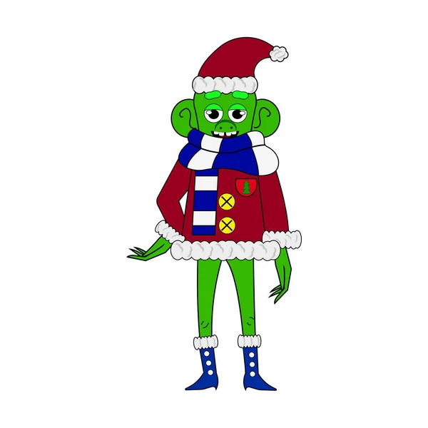 Mono Lindo Verde Dibujos Animados Con Disfraz Papá Noel Ilustración — Archivo Imágenes Vectoriales