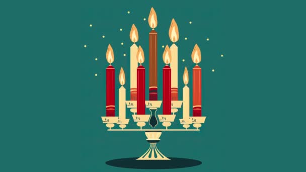 Hanukkah Menorah Candelabrum Nine Lit Candles Video Flat Cartoon Animation — Stock Video