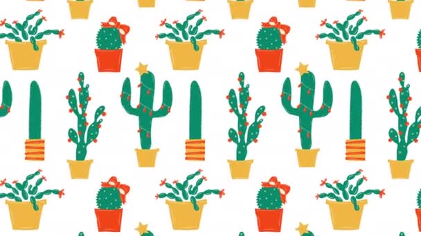 Winter Holiday Decorations Christmas Cactus Animation Loop Background Video Flat — Stock Video