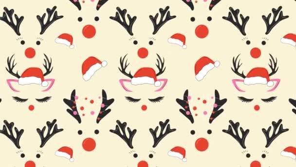 Set Faces Cute Christmas Deer Garland Animation Loop Background Video — Stock Video