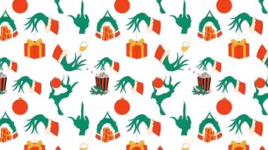 Grinch el animasyon döngüsü arka planı. Video düz çizgi film animasyon tasarım elementi. 4K video görüntüleri
