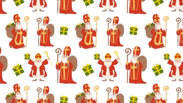 Nikolaus Weihnachtsfiguren Animation Schleifenhintergrund Video Flache Zeichentrickanimation Design Element Videoaufnahmen — Stockvideo