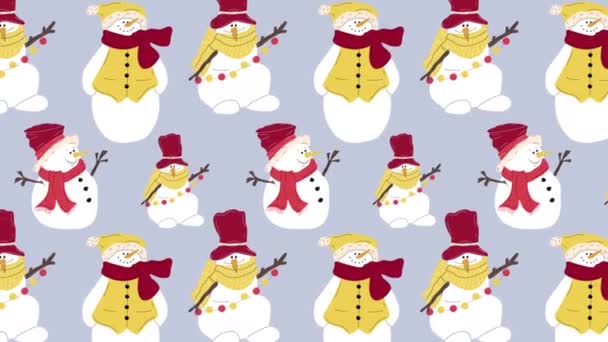 帽子とスカーフアニメーションループバックグラウンドでクリスマス雪だるま ビデオフラット漫画アニメーションデザイン要素 4Kビデオ映像について — ストック動画