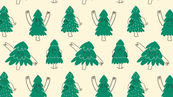 Verschiedene Weihnachtsbaum Mit Gesicht Emotionen Hände Und Beine Animation Schleife — Stockvideo