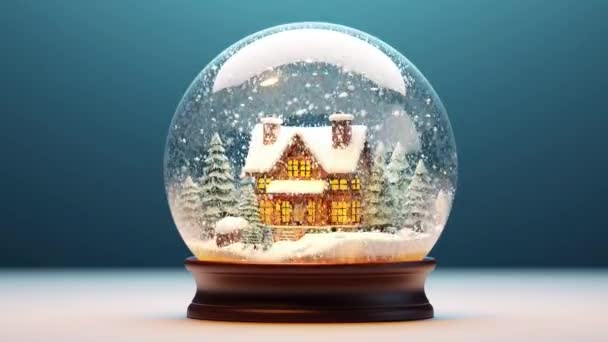 Bola Cristal Bola Nieve Con Árbol Navidad Nevado Casa Interior — Vídeos de Stock