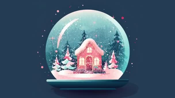 Bola Cristal Bola Neve Com Árvore Natal Nevada Casa Dentro — Vídeo de Stock