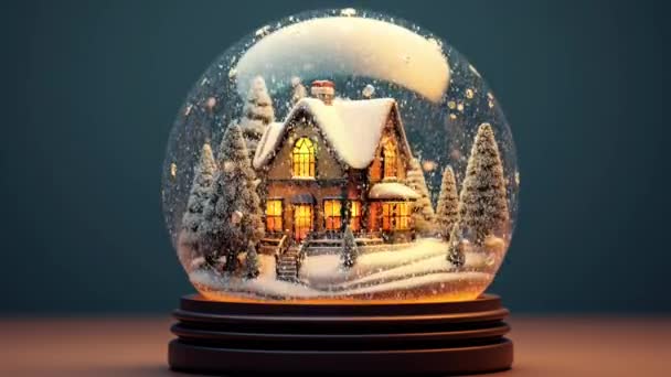 Bola Cristal Bola Nieve Con Árbol Navidad Nevado Casa Interior — Vídeos de Stock