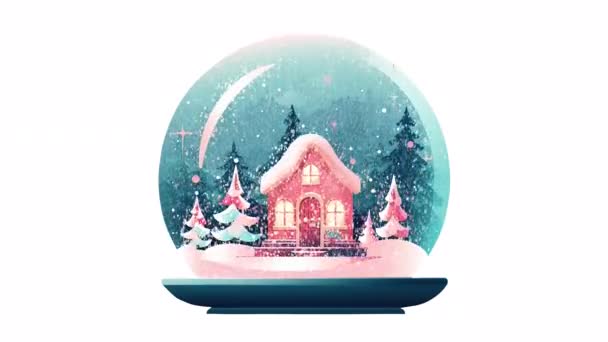 Kristálygömb Hógolyó Havas Karácsonyfával Belső Házzal Animált Videó Lapos Rajzfilm — Stock videók