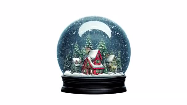 クリスタルボール 雪のクリスマスツリーと家の中 アニメーション ビデオフラット漫画アニメーションデザイン要素4Kアルファチャンネル透明性 — ストック動画