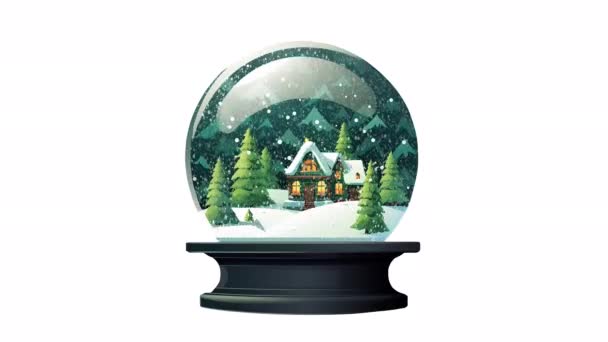 Kristallen Bal Sneeuwbal Met Besneeuwde Kerstboom Huis Binnen Geanimeerd Video — Stockvideo