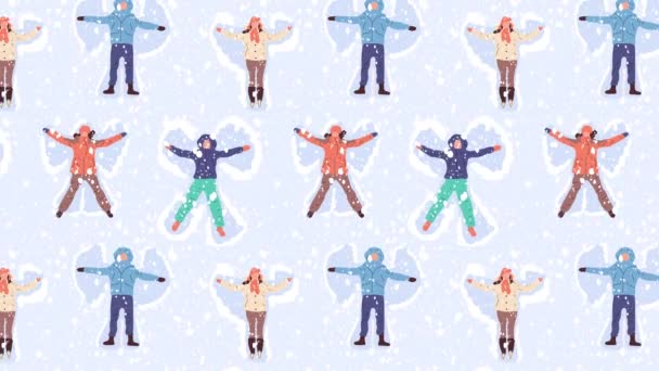 Happy People Making Snow Angel Animação Loop Fundo Vídeo Plano — Vídeo de Stock