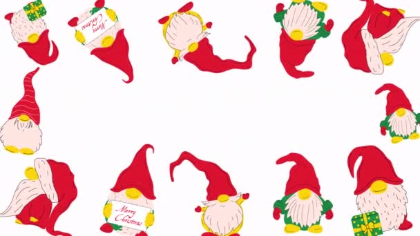 Christmas Frame Hintergrund Weihnachtliches Element Gesetzt Gnome Videomaterial Alpha Kanal — Stockvideo