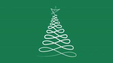 Yeşil arka planda bir dizi Noel ağacı var. Video düz çizgi film animasyon tasarım elementi. alfa kanal şeffaflığı
