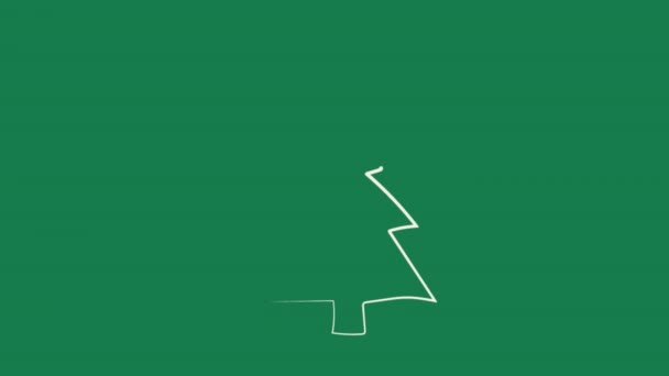 緑の背景にクリスマスツリーライン ビデオフラット漫画アニメーションデザイン要素 アルファチャンネル透明性 — ストック動画