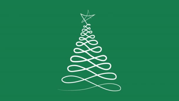 Set Christmas Tree Line Green Background Video Flat Cartoon Animation — Stock Video