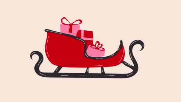 Vánoční Sáně Dárky Video Ploché Kreslené Animace Designový Prvek Videozáznam — Stock video