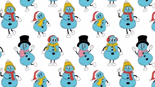 Patrón Sin Costuras Con Dibujos Animados Lindo Navidad Muñeco Nieve — Vídeos de Stock