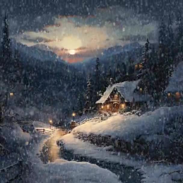 Animacja Las Akwarelowy Śnieg Świąteczna Minimalistyczna Kartka Wideo Płaski Animacja — Wideo stockowe