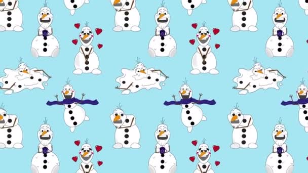 Nette Cartoon Weihnachten Schneemänner Zeichen Animation Schleifenhintergrund Video Flache Zeichentrickanimation — Stockvideo