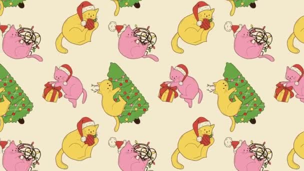 Милі Мультяшні Коти Різдвяною Прикрасою Старовинна Анімація Петельний Фон Відео — стокове відео