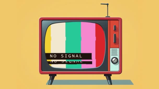 Ingen Signal Illustration Retro Färgglada Animerade Video Platt Tecknad Animation — Stockvideo