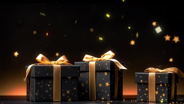 黑色和金色礼品盒黑色背景与亮点 — 图库视频影像