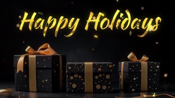 节日快乐 黑色背景的金色礼品盒 黑色背景的金色礼品盒 — 图库视频影像