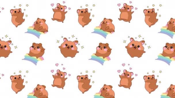 Lindos Hamsters Dibujos Animados Kawaii Chibi Estilo Loop Fondo Video — Vídeos de Stock