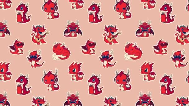 Personnages Emoji Dessin Animé Dragon Dinosaure Rit Fond Boucle Vidéo — Video