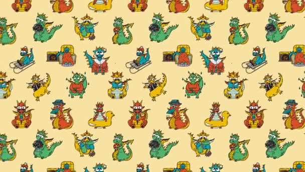 Personnages Fantastiques Dragons Drôle Fond Boucle Vidéo Plat Dessin Animé — Video