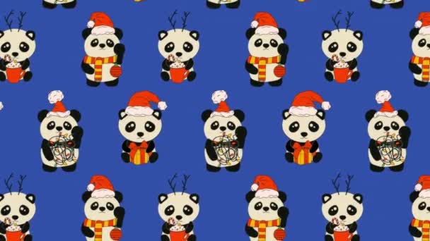 Panda Com Decoração Natal Animação Loop Fundo Vídeo Plano Desenho — Vídeo de Stock