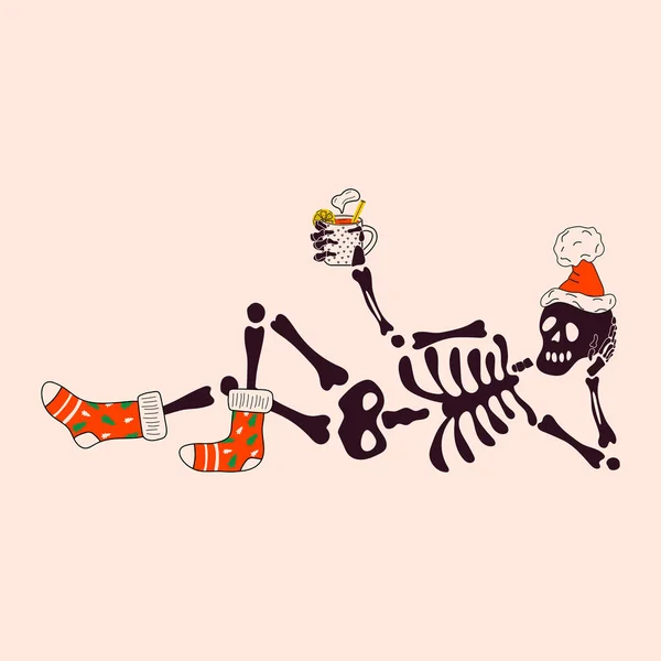 Süslemeli Komik Iskelet Noel Şirin Karakter Skelet Kemikler Telifsiz Stok Vektörler