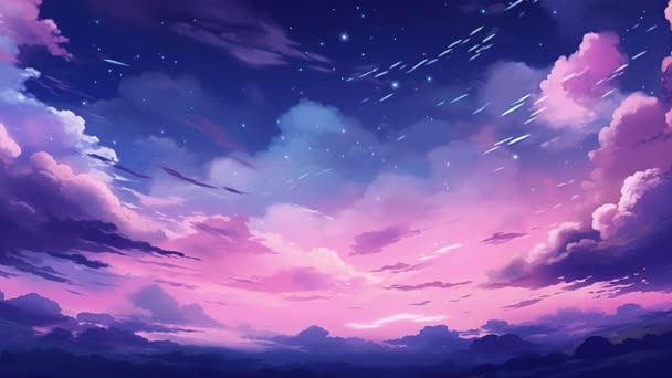 动画虚拟背景景观背景黑暗的天空和五彩斑斓的星云 — 图库视频影像