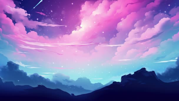 Animowane Tła Wirtualne Krajobraz Tło Ciemne Niebo Gwiazdy Kolorową Mgławicą — Wideo stockowe
