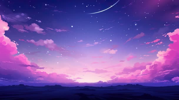 Пейзаж Фон Темное Небо Звезды Красочной Фрактальной Туманностью — стоковое видео