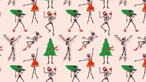 Cute Cartoon Funny Skeleton Decoration Christmas Old Animation Loop Background — Stock Video