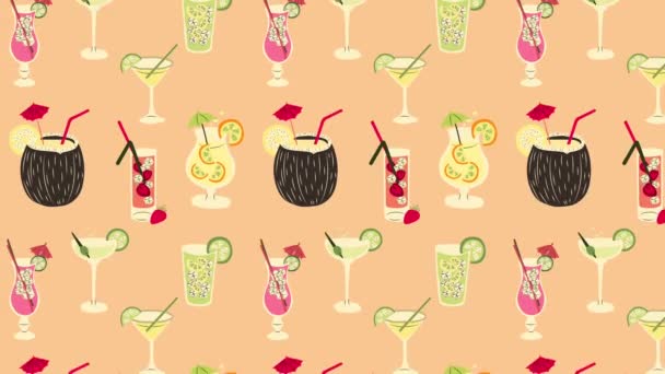 Summer Cocktails Animation Loop Background Video Flat Cartoon Animation Design — Stock Video