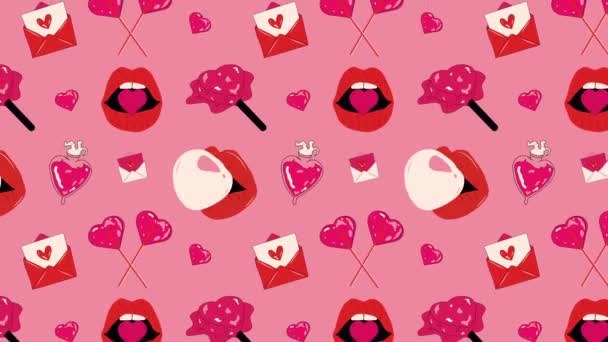 Niedliche Liebesaufkleber Zum Valentinstag Alte Animation Loop Hintergrund Video Flache — Stockvideo