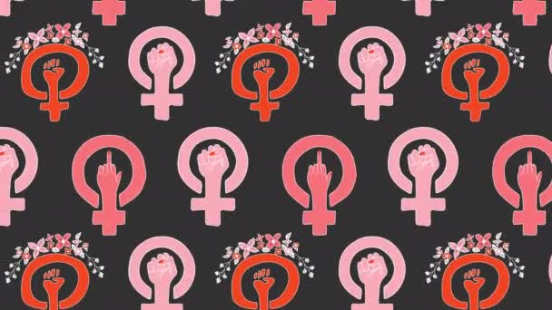 Símbolo Feminismo Menina Poder Feminino Gênero Animação Loop Fundo Vídeo — Vídeo de Stock